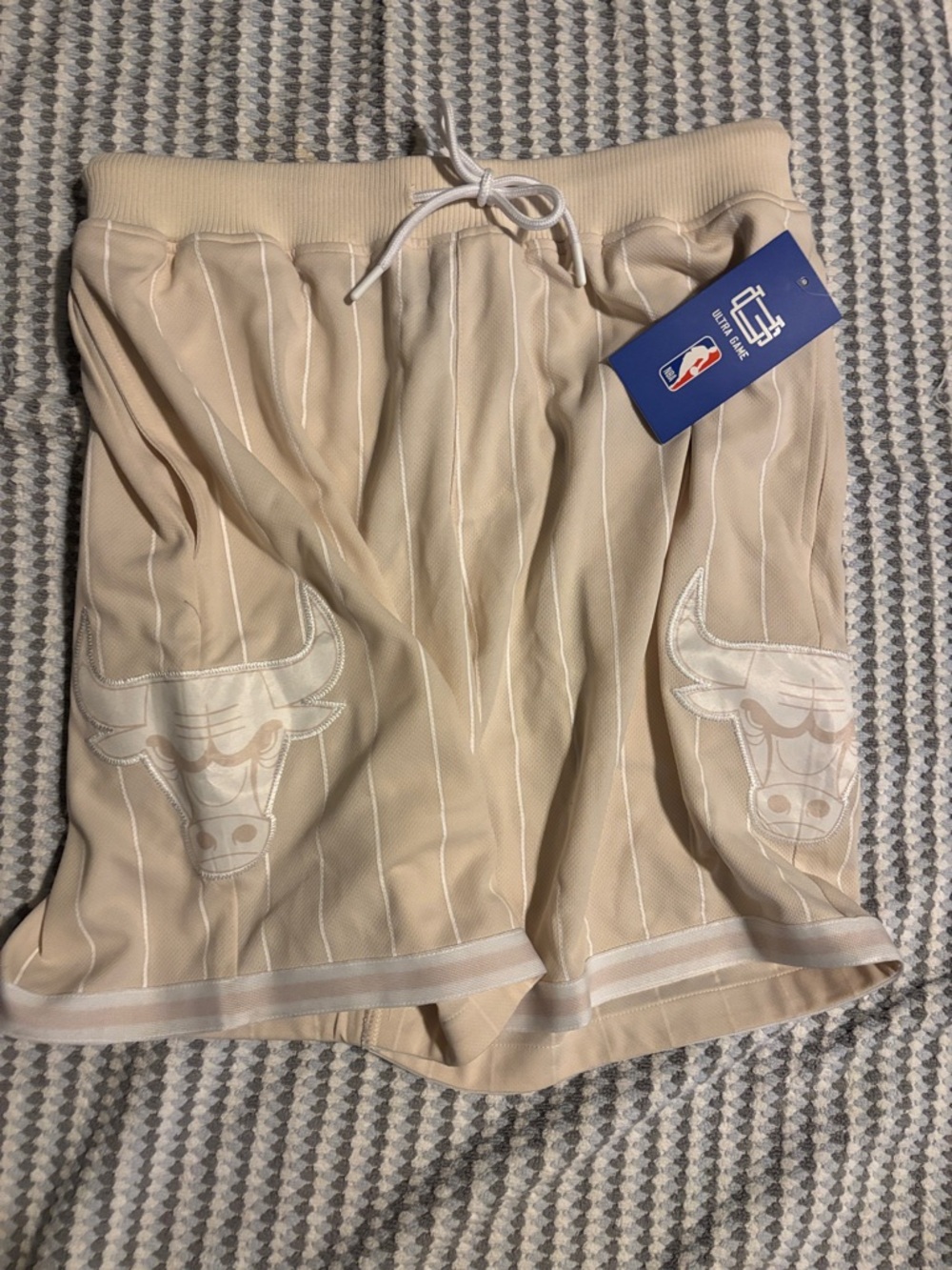 NBA Beige Pinstripe Chicago Bulls Shorts with White Trim